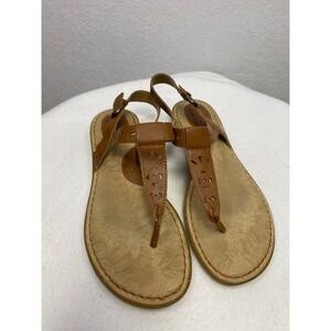BOC Born Concepts Womens Tan Leather Thong Sandals Buckle‎ Ankle Strap Size 10M